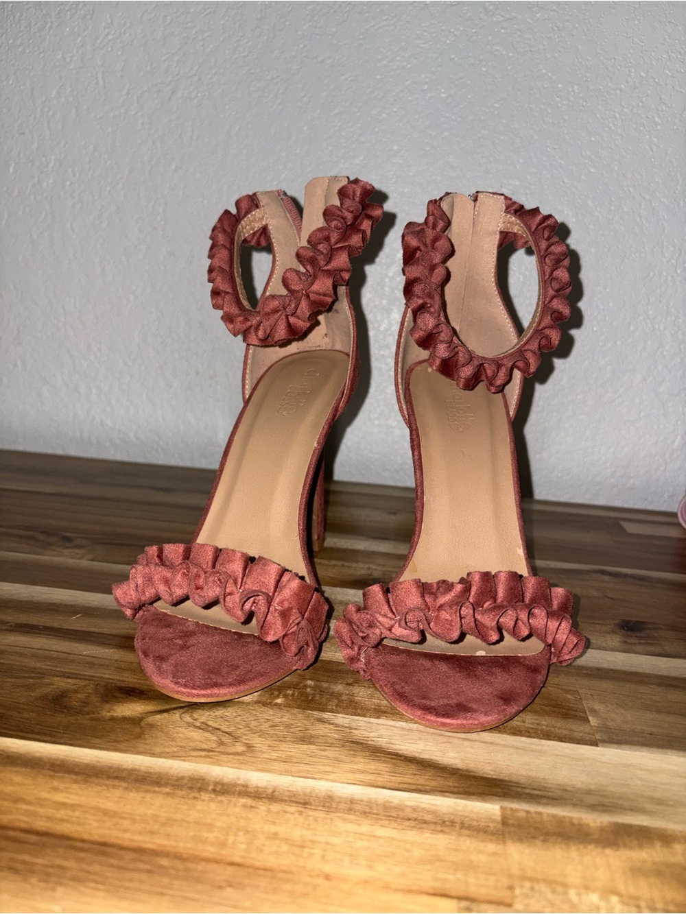 Charlotte Russe Ruffled Ankle-Strap Heels in Rust